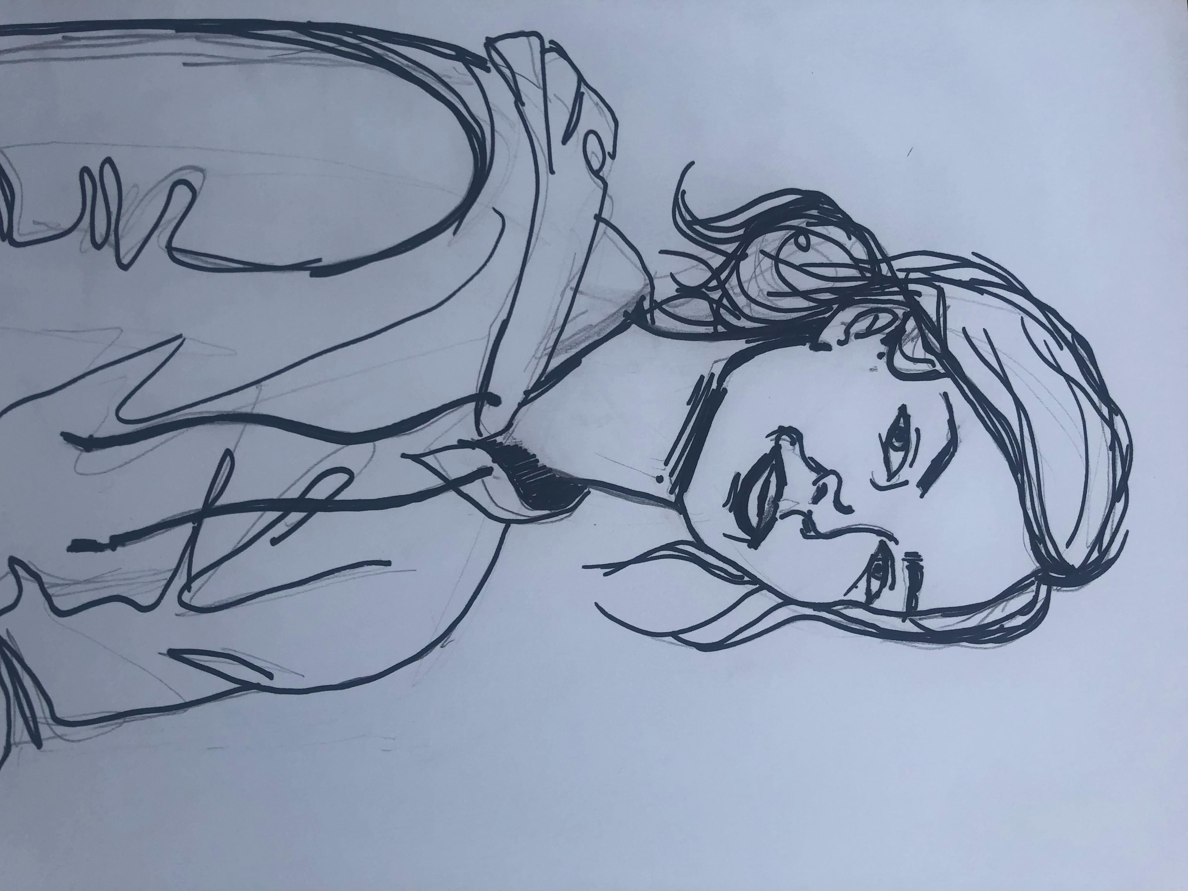 line drawing of a girl